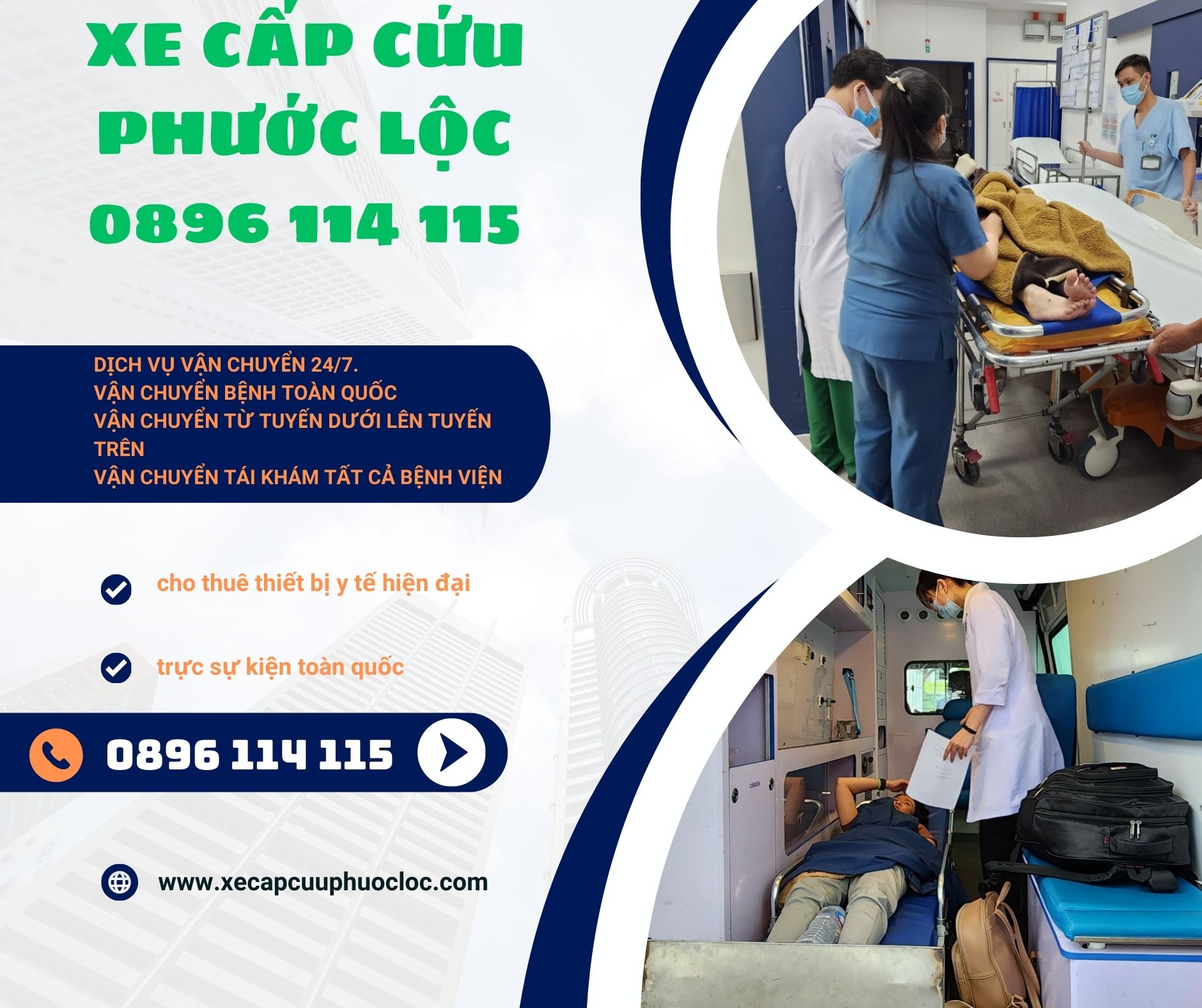 xe cấp cứu Phước Lộc vận chuyển tái khám tại bệnh viện Đại Học Y Dược 0896 114 115