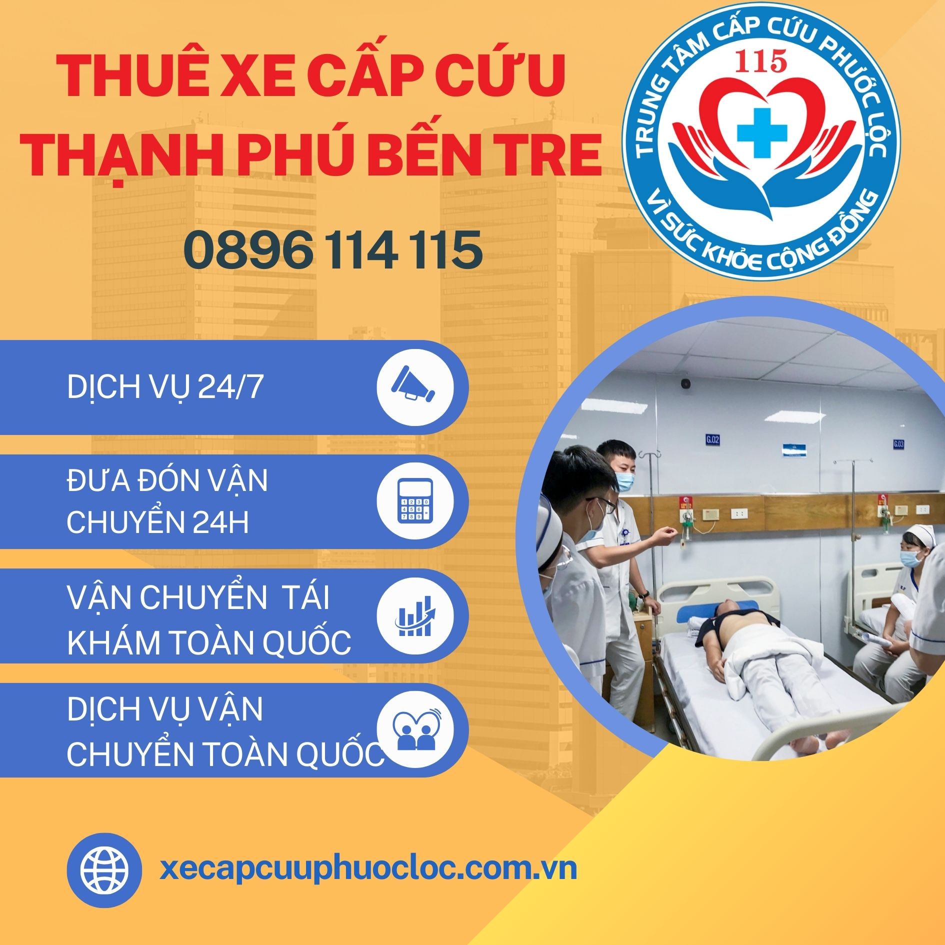 Gọi xe cứu thương Thạnh Phú Bến Tre 0896 114 115