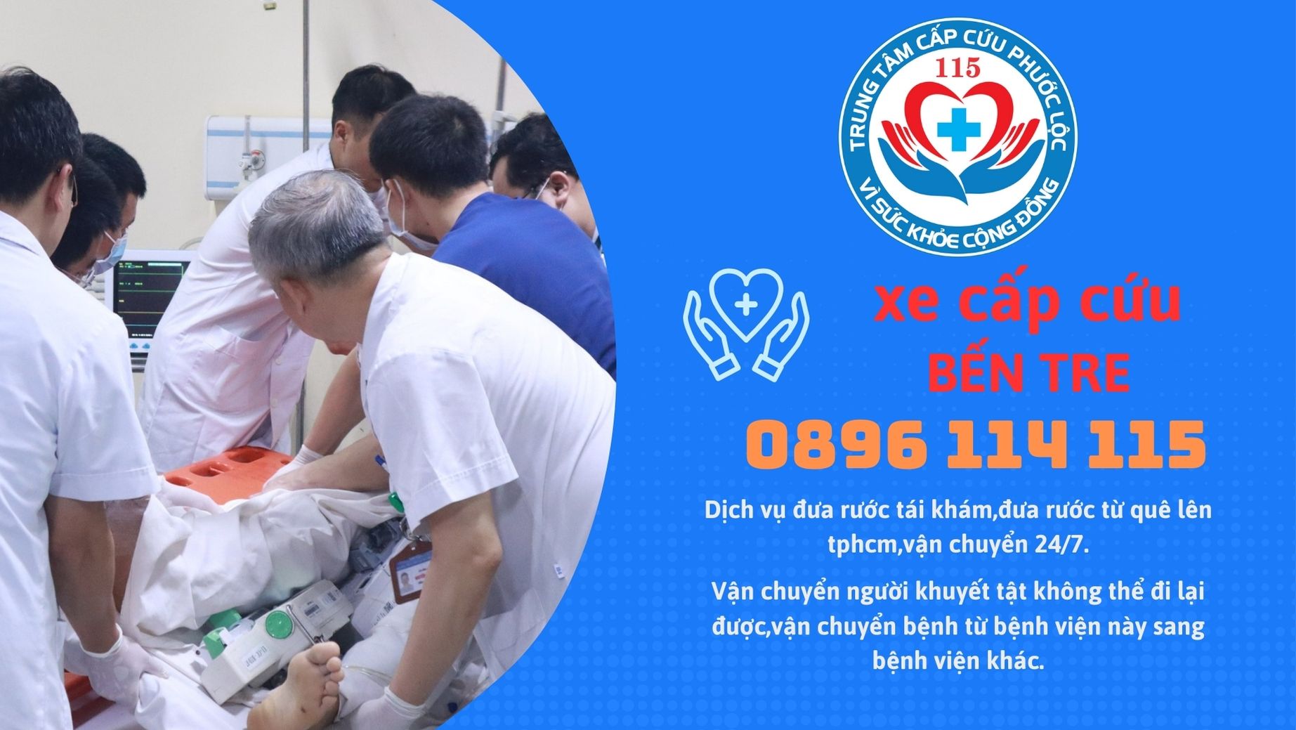 Gọi xe cứu thương Bến Tre 0896 114 115
