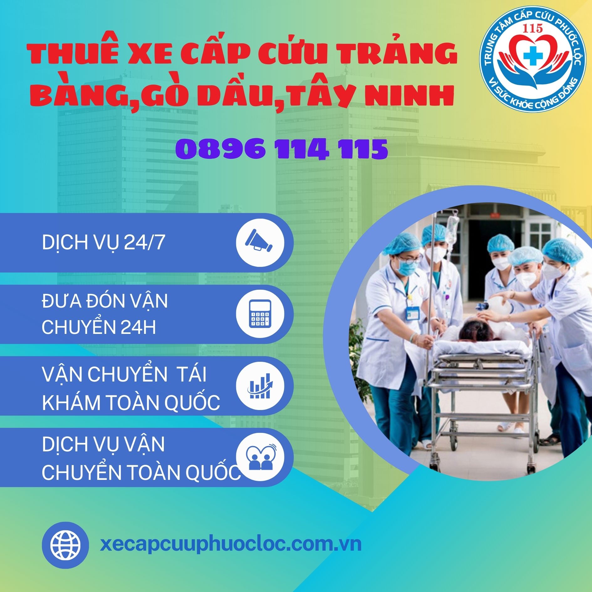 Thuê xe cấp cứu Trảng Bàng,Gò Dầu,Tây Ninh 0896 114 115