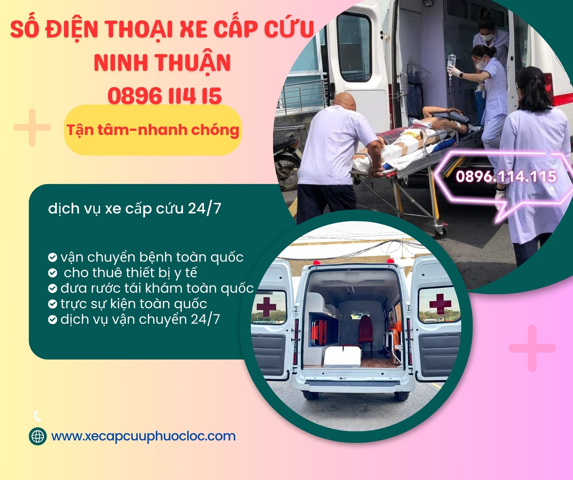 Số điện thoại xe cấp cứu Ninh Thuận 0896 114 115