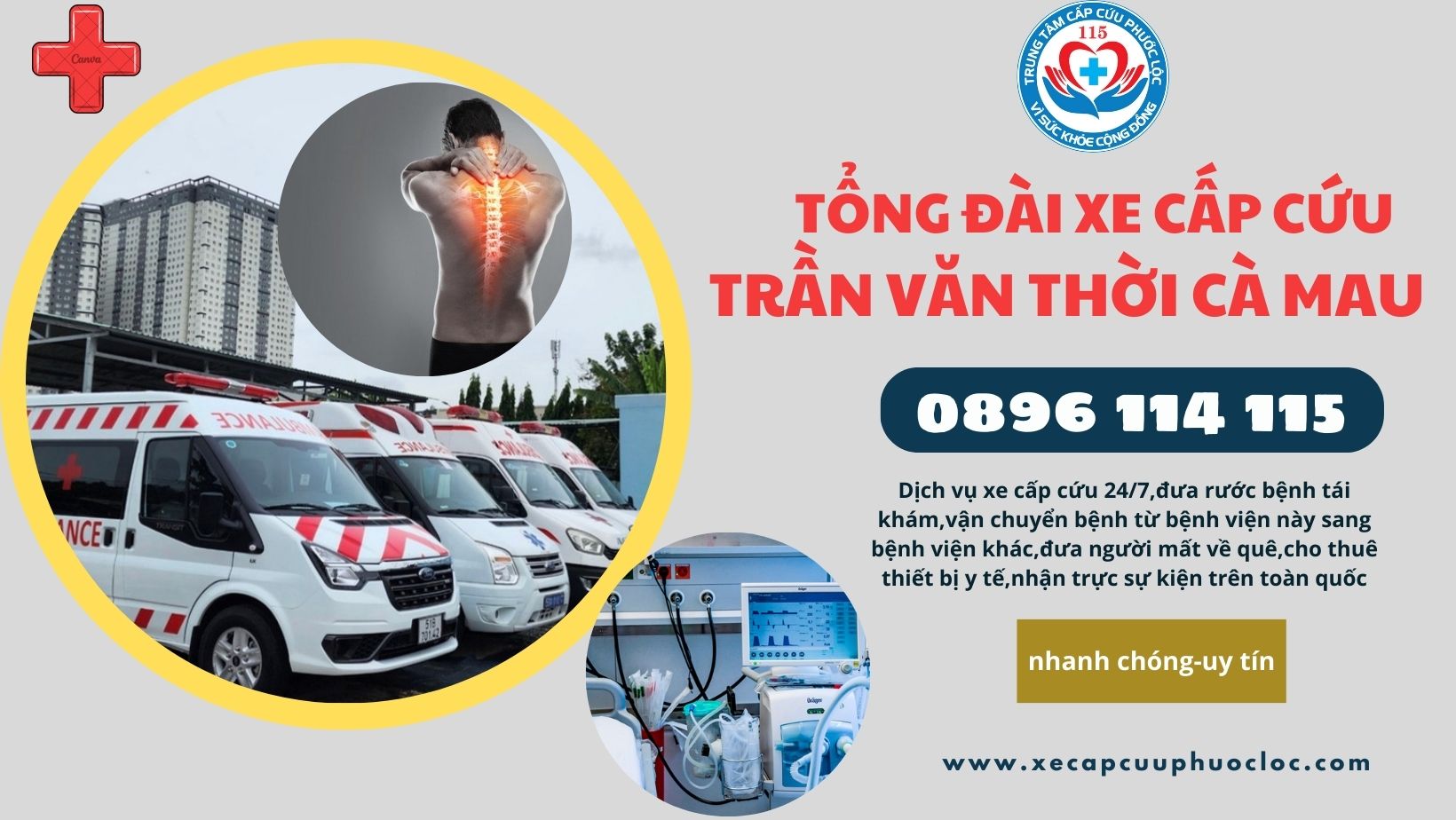 Tổng đài xe cấp cứu huyện Trần Văn Thời Cà Mau 0896114115