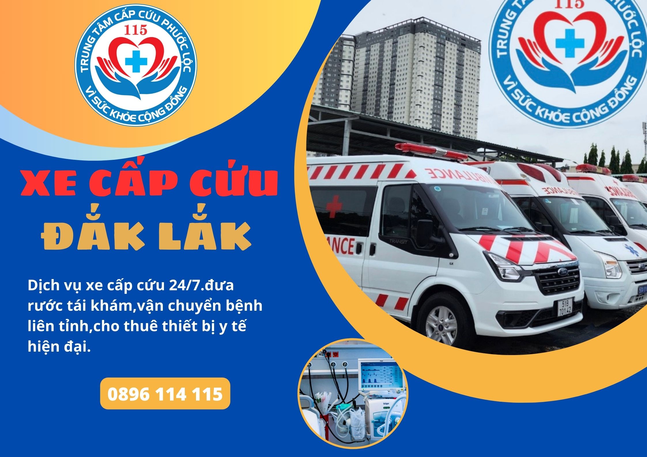 Tổng đài xe cấp cứu Đắk Lắk nhanh chóng 0896114115