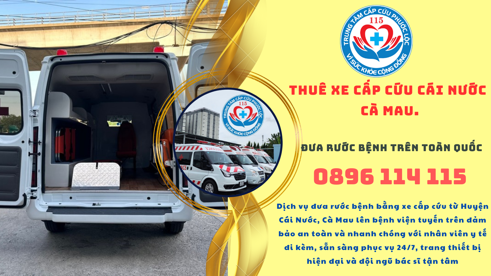 đưa rước bệnh bằng xe cấp cứu từ Huyện Cái Nước, Cà Mau 0896114115