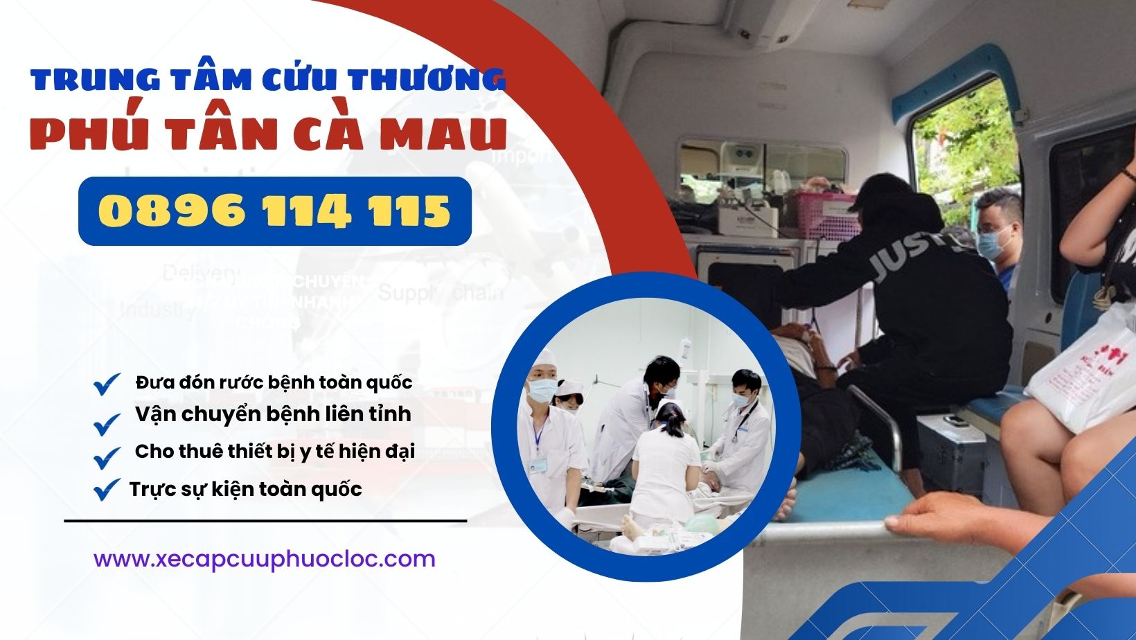 Dịch vụ cho thuê xe cấp cứu huyện Phú Tân, Cà Mau hotline 0896114115