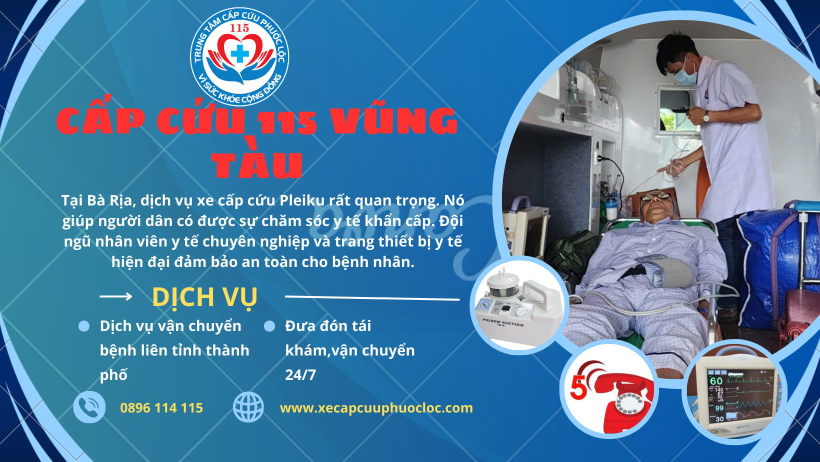 Thuê xe cấp cứu 115 Vũng Tàu hotline 0896114115